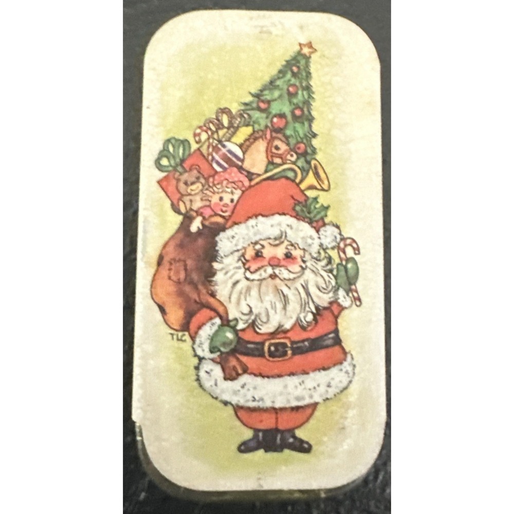 Vtg Potpourri Press Santa Claus Miniature Sliding Tin Christmas Mini 2" Box USA